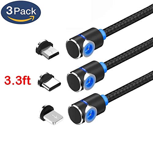 3 Pack câble de Recharge de téléphone magnétique superior ZRL® 3.3 ft/6.6 ft L-Shape 90 degré Angle Droit USB C et câble de Charge Micro USB 3in1 for Phone X XS 8 7 Samsung S8 S9 (Pas pour Data Sync)