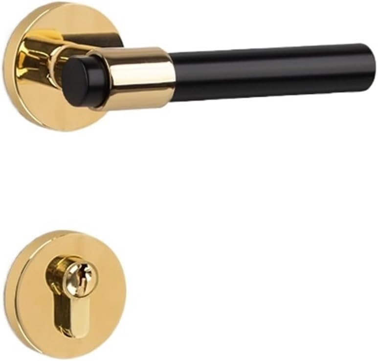 All Copper Indoor Bedroom Door Lock Pure Copper American Simple Door Handle Magnetic Black Split Lock(Golden Full Copper Magnetic Style)