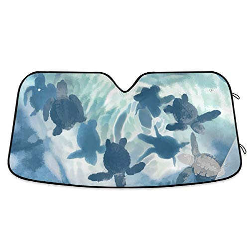 YYZZH Sea Turtle Marine Animal Car Windshield Sun Shade Block UV Rays Sun Visor Protector Accordion Folding Sunshade Keep Vehicle Cool & Damage Free, Easy to Use, Fits Windshields of Various Sizes