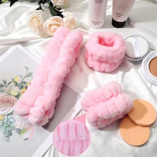 3 Piezas Muñequeras Skincare y Diadema Maquillaje,Elásticas Diadema Skincare,Absorbentes Muñequeras Toalla,para Lavar la cara Ducha Deporte Yoga - imagen 5