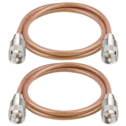 XRDS -RF 3FT 2PCS RG8X Coaxial Cable with UHF Male PL259 Connectors, Solid Copper Core, Braided Shield, CB Cable for Ham Radio, HF Radio, and Communication Devices