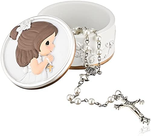 Precious Moments 202428 Faith is The Light That Guides You Girl Resin Box with Rosary, One Size, Multicolored
