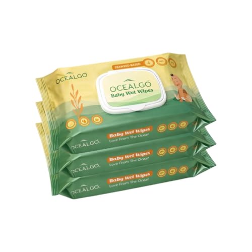 Image of Seaweed Baby Wipes (3pk) | 99% Pure Water, Aloe Vera & Vitamin E | Gentle for Face & Body | Hydrating, Alcohol-Free & Dermatologically Tested | Extra Smooth Design for Newborn Skin | 72 wipes