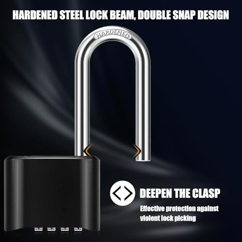 Image of Heavy Duty 4-Digit Combination Steel Padlock | Resettable Code Lock with 10,000 Combinations & 8mm Hardened Steel Shackle | High Security Metal Padlock for Gym, Locker, Gate & Travel (Black)