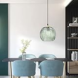 グリーンペンダントライト、パンプキンデザインミニ照明、ヴィンテージガラスストライプ天井照明器具、モダンなシャンデリア、キッチンダイニングルーム用吊り下げランプ（20cm）