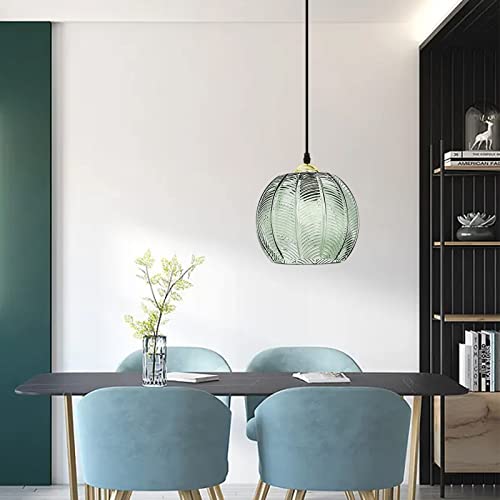 YUISLE Green Pendant Lights, Pumpkin Design Mini Pendant Lighting Vintage Glass Striped Ceiling Light Fixtures Modern Chandeliers Hanging Lamp for Kitchen Dining Room (20cm)