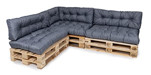 TexDeko® Garden Palettenkissen 120x80x18cm wasserabweisend UV - beständig In- & Outdoor Premium Sitzkissen gesteppt Palettenauflage für Europaletten (7-TLG Set, Grau)