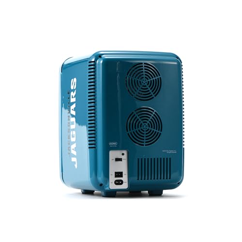 Image of Ukonic NFL Jacksonville Jaguars 15-Can Mini Fridge 10L - AC /DC Powered, Official Team Colors & Logo, Portable Cooler for Tailgates, Home, Office, or Car
