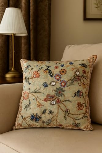 Image of MN Creation Cushion Cover Set of 5, Multicolour, Velvet, Floral Embroidered, Bohemian Style, for Sofa and Home Decor (16 * 16)
