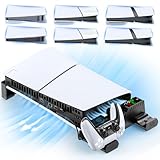 PS5/Slim/Pro Horizontal Stand and Cooling Station with Controller Charging Station for Playstation 5 Console, Scalable PS5 Stand with 3-Level Cooling Fan and Controller Charger Accessories Kit- Black