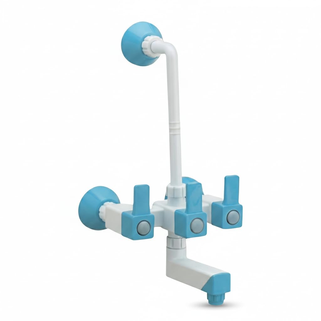 SANOVA PTMT Wall Mixer Tap Hot & Cold Water Mixer for Bathroom Rust Free Leak Proof Faucet with Tools Included 35 cm Blue Wall Mixer Tap for Easy Installation and Use-image-19