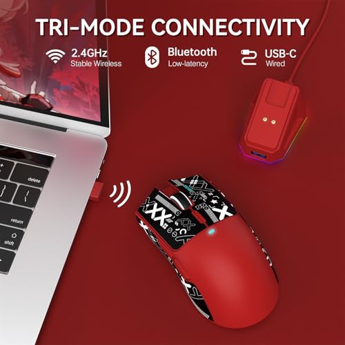 Image of ATTACK SHARK X11 Wireless Gaming Mouse, PAW3311 Sensor, Lightweight, RGB Charging Dock, 22,000 DPI, Tri-Mode Connectivity, 5 Programmable Buttons, Grip Tape Included - Red