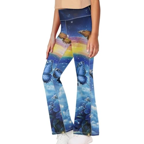 Image of Girls Leggings Floral Print High-Waisted Flared Pants 5-14 Years
