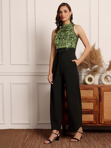 Image of Miss Chase Women's Keyhole Neck Regular Sleeve Regular Length Jumpsuit with Pockets