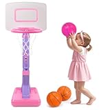 Toddler Pink Basketball Hoop Indoor Set for Age 1-3 2-4 3-5,Adjustable Mini Basketball Hoops for Outdoor Poolside Play,Sport Toys for Little Boys Girls Birthday Gifts