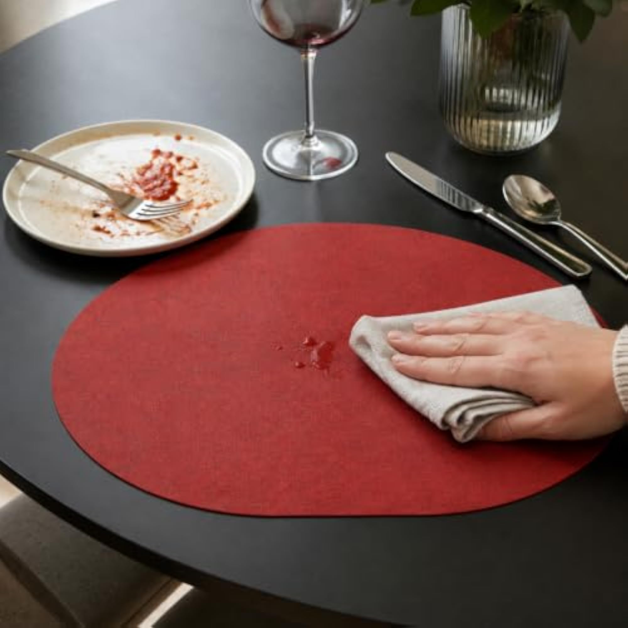 Japanese Style Oval Leather Placemat, Waterproof Table Mat