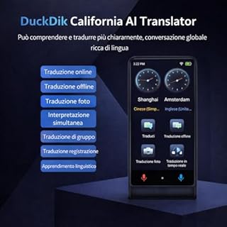 Duckdik California, Traduttore Vocale Istantaneo 2026, Traduttore Lingue Senza WiFi, Schermo Tattile 4 Pollici, Lega di Alluminio, 142 Lingue Online 18 Offline, Traduttore Portatile Viaggio