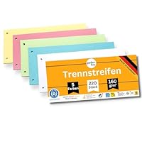 perfect line 220 Trennstreifen für Ordner A4, Trennblätter aus Recycling-Karton Made in Germany, 5 Farben, gelocht