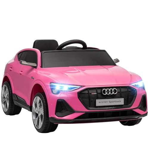 HOMCOM Coche Eléctrico para Niños de +3 Años Audi E-Tron, Coche de Batería 12V con Mando a Distancia, Faros LED, Bocina, Música, USB, Apertura de Puerta y Velocidad 3-5 km/h, Rosa