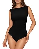 TRENLIVER Womens Boat Neck Thong Bodysuit Sleeveless Tank Top Body Suits Going Out Summer Tops Fashion Outfits 2026 Black S