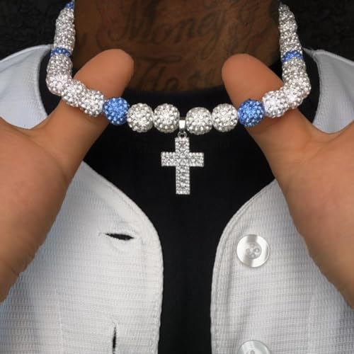 16 Inch Baseball Necklaces for Boys, 18-20 Inch Baseball Necklace, Rhinestone Baseball Bead Necklace, Baseball Cross Necklace for Men, Adjustable Baseball Drip Bling Necklace for Baseball Team Lovers4
