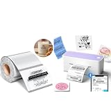 Phomemo 241BT 4X6 Wireless Thermal Printer & 200Pcs Transparent Thermal Label 4x3, Label Printers for Shipping Package, Compatible with iPhone, Android, Amazon, Shopify, UPSP, Purple