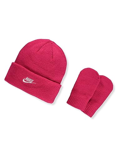 Nike Girls' 2-Piece Cap With Mittens Set - fuchsia, one size