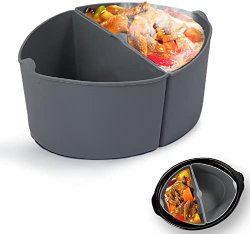 2 IN 1 Reusable Slow Cooker Divider for 6qt 7qt Crockpot Divider Insert Silicone Slow Cooker Divider Insert fits Hamilton Beach Crock-Pot Slow Cooker, Silicone Slow Cooker Liners for Crock Pot Liners