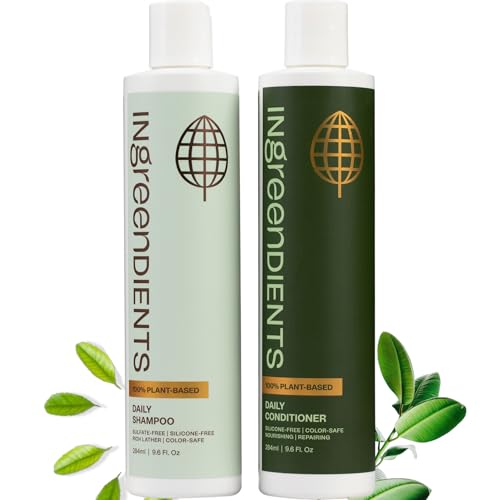 Ingreendients Non Toxic Vegan Shampoo and Conditioner with Organic Ingredients, Apple Cider Vinegar, Tea Tree Oil - Color Safe, Paraben & Gluten Free, Silicone & Sulfate Free, pH Balanced