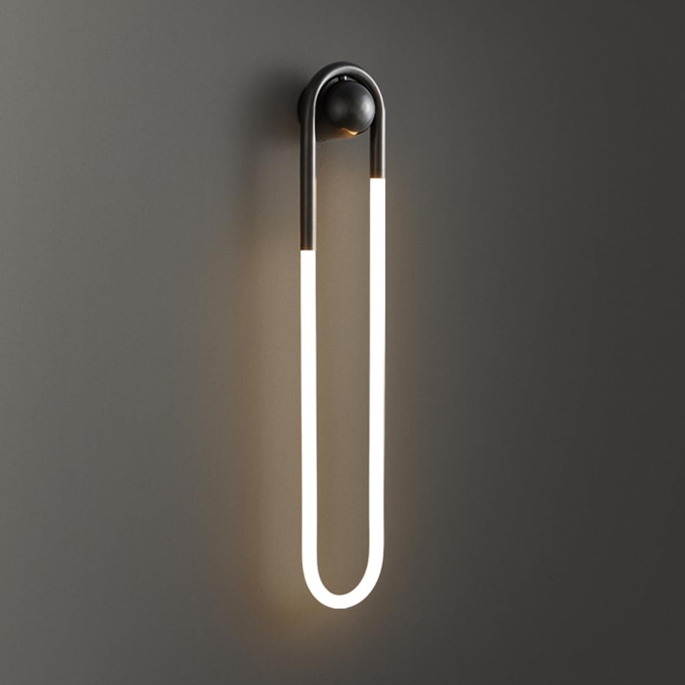 Oblate Ring Wall Sconce Modern Creative Linear Lamp 3000K Acrylic Tube Light Fixture in Plating Brass/Black Finish, Minimalist Indoor Long Metal Sconces for Bedroom Hallway(Black Color,75cm)