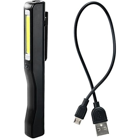 hgfter LED Torch Inspection Lamp, Portable LED Work Light Super Bright COB LED Flashlight, Pocket Torch Camping Light W/Magnetic Pen Clip(Black) Cover