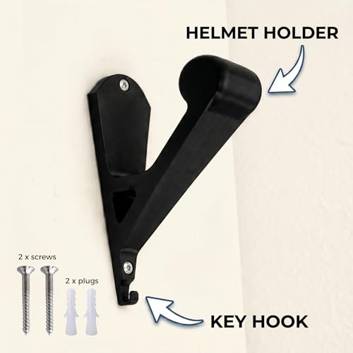 Image of Open and Full face Helmet, Keys and Jacket Hanger, Wall Mount Helmet Hook, Key Holder Black