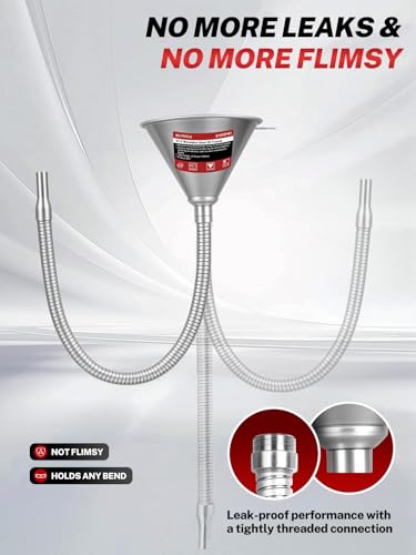 BILITOOLS 26.2\" Steel Flexible Oil Funnel with Filter for Automotive Use, Metal Bendable Spout Funnel for Oil Fluids Change, Long Funnels for Transmission Fluid