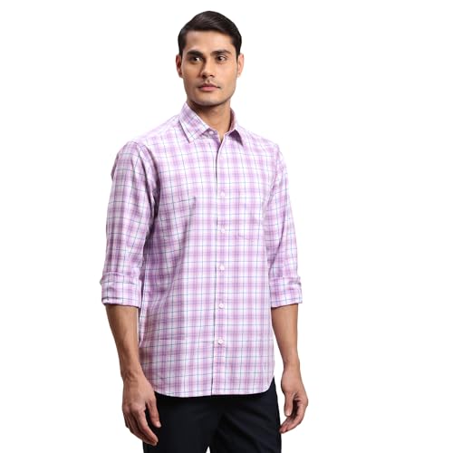 Image of Colorplus Men's Regular Fit Pure Cotton Checks Pattern Plain Collar Full Sleeve Casual Shirt
