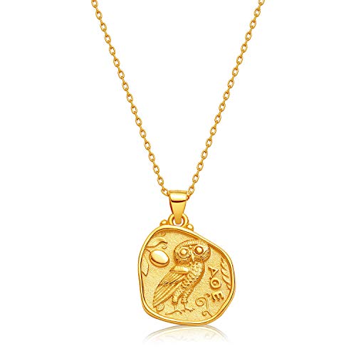 Image of DREMMY STUDIOS Coin Necklace 18k Gold Plated Vintage Disk Hammered Pendant Necklace Goddess Worship Celebrity Circle Medal Reversible Chic Genuine and Elegant Keepsake Gifts for Her Gold