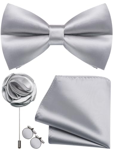 Image of Solid Color Bow Ties for Men Silk Pre-tied Tuxedo Bowtie Set 4PCS