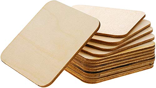 Unlackierte Holzstücke, 7,6 x 7,6 cm, Holzquadrate aus Holz, ausgeschnittene Fliesen, rustikales Bastelholz für Heimdekoration, Bastelbedarf, 80 Stück