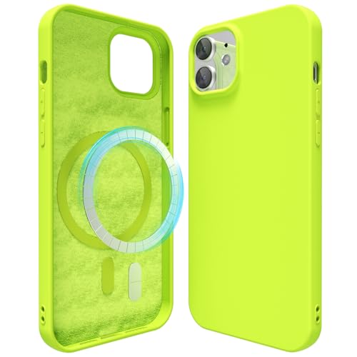 Image of oakxco Silicone Case for iPhone 12 Pro/iPhone 12 Compatible with Magsafe Magnetic Wireless Charging, Slim Thin Soft Rubber Gel with Magnet, Matte TPU Mag Cover for Women Men, Neon Green Lime