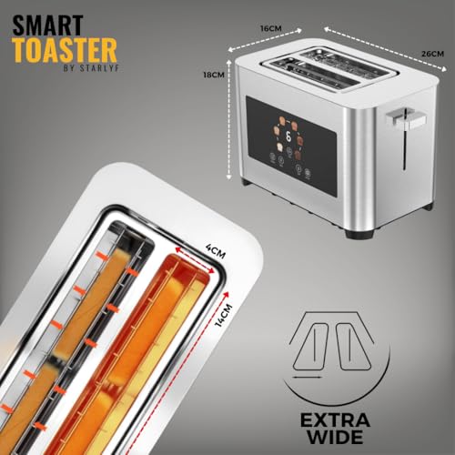 STARLYF Smart Toaster, Tostadora 2 Rebanadas con Pantalla Táctil LED, Ranuras Extra Anchas, 6 Niveles, Funciones Recalentar/Descongelar/Parada, Acero Inoxidable - imagen 5