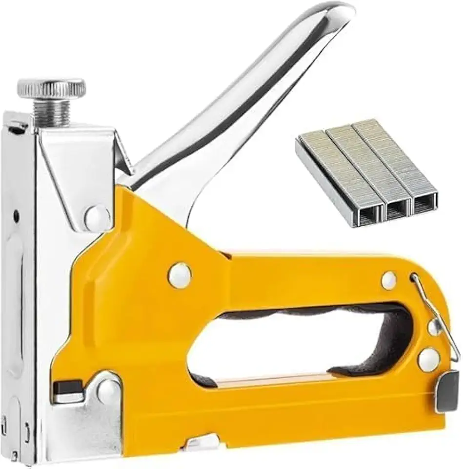 Grampeador Tapeceiro Profissional 3 em 1 de Alta Pressão com 100 Grampos – Grampeador Manual para Estofador, Madeira, Artesanato e Uso Doméstico