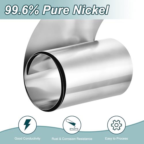QUARKZMAN 2 Stück Reines Nickelblech 99.6% Reine Nickelplatte Nickelstreifen 0.012x7.87x39.4(0.3x200x1000mm) Nickelanode Für Galvanik Wissenschaftliches Labor Industrie DIY Handwerk
