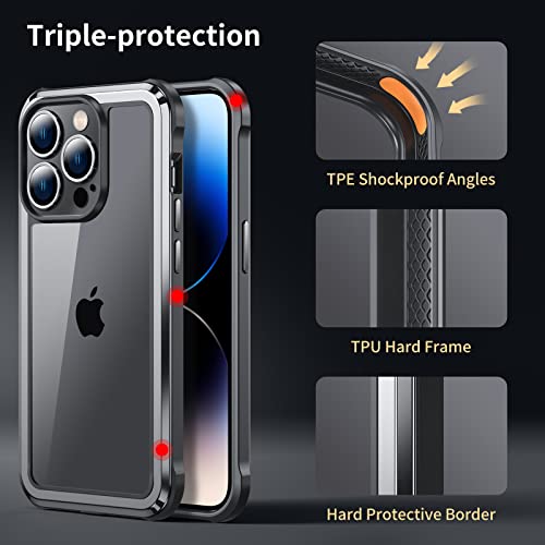 Auleegei Designed For Iphone 14 Pro Case [10 Ft Military Drop Protection] Protective Shockproof Bumper With Flexible Tpu Frame [Non-Yellowing] Hard Clear Phone Cases Cover Women Men 6.1 Inch-Black #TOP2