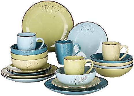 vancasso Navia Tropical Dinner Set, Stoneware Vintage Look Multicolored Dinnerware Tableware, 16 Pieces Dinner Service Set for 4, Include Dinner Plate, Dessert Plate, Cereal Bowl and Mug