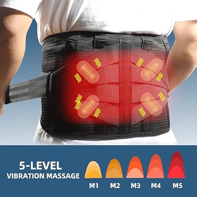 HONGJING Red Light Massage Back Brace with Heat for Lower Back Pain Relief, Cordless Back Support Massager Belt Rechargeable for Pain from Herniated Disc, Scoliosis, Sciatica (M)