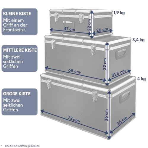 trucky Aluminium 3er Set Boxen Alukiste 3x Alu Box Koffer Kiste Transportbox Werkzeugkiste Werkzeugkoffer Silber