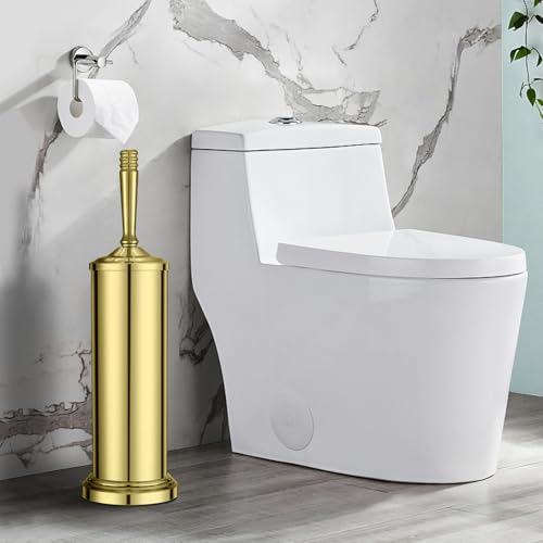 Image of Stainless Steel Toilet Brush and Holder,Gold Toilet Bowl Brush with Long Handle for Bathroom,Toilet Brushes-Space Saving,Covered Brush, Durable, Deep Cleaning,Splash Resistant