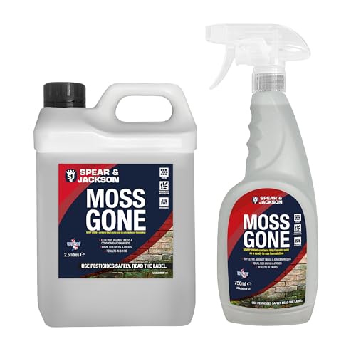 Spear & Jackson Moss Gone Moss Killer, 2.5 Litres and 750 ml, For Paths, Patios, Roofs, Walls, Tarmac, Gravel