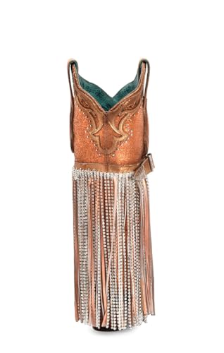 CORRAL LADIE'S BRONZE METALLIZED LEATHER & HARNESS & STUDS & FRINGES & OVERLAY & CRYSTALS, LEATHER SOLE, COWHIDE LEATHER, WESTERN BOOTS, A45373