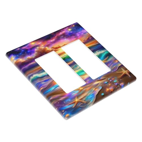 Decorative Outlet Covers Colorful Sunset Starfish Beach Shells 2 Gang Wall Plate Double Rocker Two Switch Wall Cover Plate Light Switch Cover Plate Faceplate for Bathroom Bedroom Decor