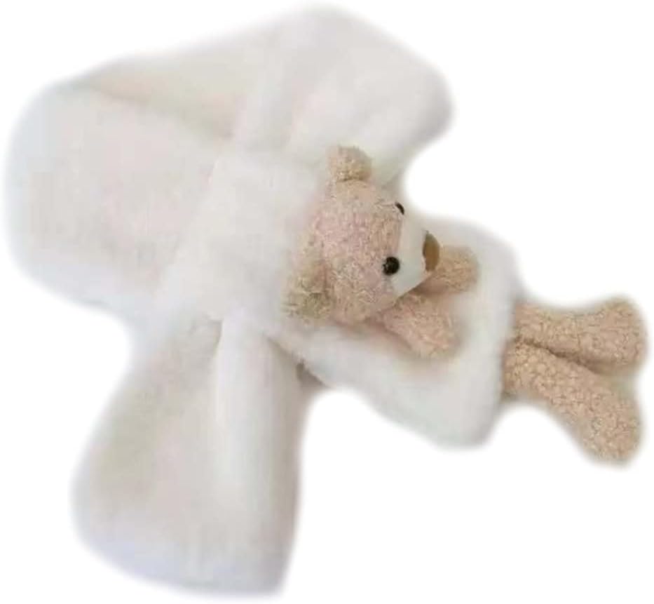 Kids Faux Scarf Furry Bear Scarf Cute Neck Warmer Winter Wrap Shawl for Girls Boys Neck Warmers for Kids